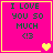 Four identical pink with yellow borders display "I LOVE YOU SO MUCH <3" text and heart symbols in varying states of animation