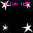 A black background displays multiple white star shapes with pink text reading 'I luv u!!!' in pixelated font, arranged in a -like pattern with varying star sizes and positions