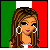 Animated contact sheet of a pixel-art character with Italian flag background, showing facial expressions, body parts, and text variations across 24 frames.