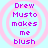 Four identical pixelated text arranged in a on a light blue background with pink concentric circles