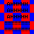 Red and blue pixelated with repeated 'AHHHHH' text , dotted lines below each , alternating between solid squares and star-like shapes