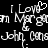 Pixelated white text on black background reads "I Love Margot" with a heart symbol replacing the 'o' in Love, and "John Cenas John Cenas" below.