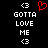 Black background with white pixelated text and symbols, including a red heart symbol in the center.