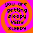 Four identical display orange spiral patterns on pink backgrounds with black text reading "you are getting sleepy very sleepy" in pixelated font