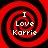 Four identical red and black spiral patterns arranged in a , each containing white text reading "I Love Karrie"