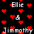 Black background with red pixelated hearts and white text reading "Ellie & Jimmathy" repeated in a pattern