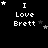 Black background with white pixelated text "I Love Brett" and scattered star symbols in various positions
