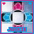 Pixelated icon with pink and blue border, heart symbols in corners, central figure with white torso and pink hair, text 'JACKIE' at bottom.