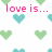 Pixelated heart pattern background with pink text reading "love is... giving sumone the power 2 destroy u but trusting them not 2.".