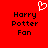 Red background with black pixelated text 'Harry Potter Fan' and a white heart outline above the left instance of the text.