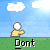 Pixelated character in yellow shirt stands on green ground under blue sky with clouds, text reads 'Dont Stare Into The Sun' with sunburst animation.