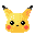 Four pixelated yellow cartoon heads with black-tipped ears, red cheeks, and white facial spots arranged in a on gray background