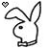 Two side-by-side animated frames of a black-and-white cartoon bunny head icon with a small heart symbol above it, showing subtle animation changes between the frames.