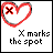 A 3x3 contact sheet of nine animated frames showing a red heart outline with a black X in the top-left corner, paired with changing text below that cycles through phrases like "X marks the spot" and "where you make me bleed."