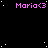 Pixelated text 'Maria<3' repeated across a black background with scattered white dots, one gray rectangle in the bottom-right corner.