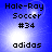 Blue background with white light effects and black text reading 'Hale-Ray Soccer #34 adidas' in four identical quadrants.