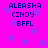 Pixelated text on a bright pink background with scattered blue stars, showing four identical of text in a