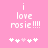 Pixelated pink background with white text 'i love rosie !!!!' and five heart symbols below, where the third heart is light pink.