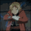 Animated sequence of a character in red and purple coats holding a glowing blue object that emits lightning-like energy, transitioning to a winged figure in red coat.