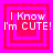 Four identical pixelated squares with pink and red borders display 'I Know I'm CUTE!' text in white, arranged in a