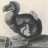 Pixelated grayscale image of a large bird with long neck and beak standing on ground, rendered in low-resolution style.