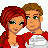Pixel art contact sheet showing two cartoon characters in red and white outfits with text overlays on black backgrounds, arranged in a 3x3 grid layout.