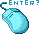 Two pixelated light blue computer mice with dark blue outlines and scroll wheels, positioned side-by-side against a gray background, with text above them reading "ENTER? ENTER".