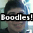 A four- shows a person with dark hair smiling, the top-left displays 'Boodles!' text overlay