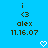 Blue background displays two identical pixelated icons with brown text and symbols, each featuring 'i', '<3', 'alex', '11.16.07', and a white heart at the bottom.