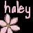 Pixelated pink text 'haley' above two pink flowers on a black background with visible dithering and anti-aliasing artifacts.