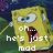 Yellow sponge character with wide eyes and open mouth in four- , text overlays reading 'oh... he's just mad', 'cuz we're not', and 'DATING' on pixelated background