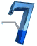 Animated blue 3D number seven with gradient shading and dark blue base, positioned above a gray zigzag line on white background.