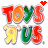 Four pixelated 'TOYS R US' text icons arranged in a , each with a small heart symbol above the 'S' in 'TOYS' changing color across frames