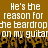 Brown background with white pixelated text repeating 'He's the reason for the beardrop on my guitar' across two , bottom portion shows dark silhouettes of people raising hands