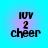 Four identical pixelated text displays on a blue-to-purple gradient background, each reading 'IOV 2 cheer' in black block letters.