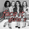 Black-and-white photo of five women in a with pink text overlay; animation changes the bottom text from 'me' to 'mea' to 'mean'