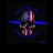 Pixelated image of a stylized skull with multicolored highlights against dark background, featuring blue horizontal bars across the middle.