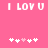 Pixelated pink background with white text "I LOY U" and five white plus signs with one pink heart sign below.