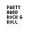 Pixelated text displays multiple phrases about class years and partying on a white background with one gray rectangle
