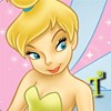 A cartoon-style character with blonde hair in a high bun, blue eyes, and a yellow dress, set against a pink and light blue background with sparkles.