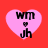 Four identical pink heart-shaped icons on a red background, each containing black text "wm" above a small heart symbol and "jh" below it.