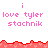 Pixelated pink text 'i love tyler stachnik' repeated across a white background with red pixelated borders, showing partial cropping in the lower right.