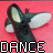 Animated sequence of black and white dancing figures with pink hearts on a red background, text reading "DANCE" in pixelated font.