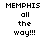 Four display "MEMPHIS all the way!!!" text in pixelated font against white, light purple, dark blue, and medium purple backgrounds