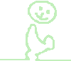 Four pixelated green stick figures on gray background, two standing with thumbs up, two kneeling with thumbs up, all with smiling faces.