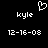 Pixelated white text and symbols on black background: 'kyle' above '12-16-08', with a heart symbol above the left 'kyle'.