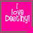 Four identical pink square with green borders display pixelated text 'I love Destny!' and one has a small green heart symbol