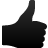 Black silhouette of a hand with thumb extended upward against a light gray background, rendered in pixelated style with gradient shading.