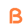 stylized 'B' letters in orange and blue with pixelated transitions between colors on a gray background