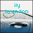 Pixelated image with cyan text 'ily brandon' over a grayscale and blue-toned background featuring abstract shapes.